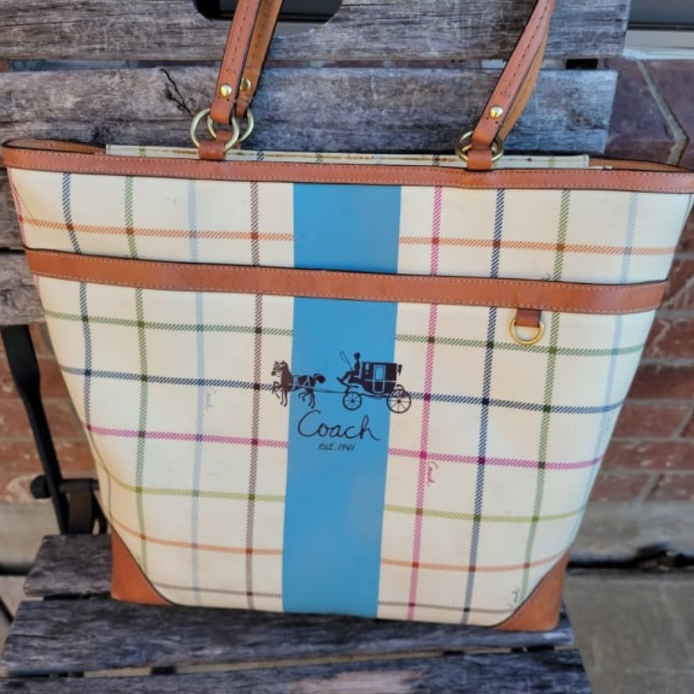 VINTAGE Coach Classic Heritage Tatterall Plaid Tote/Shoulder Bag